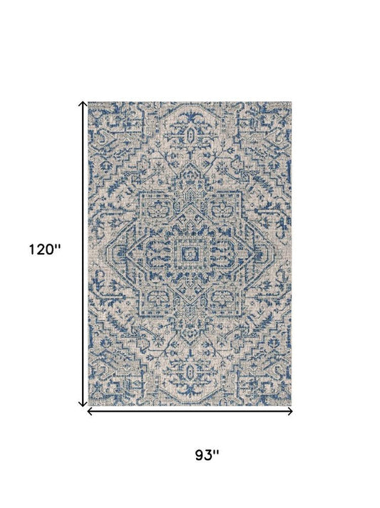 8' X 10' Navy Blue And Gray Medallion Indoor Outdoor Area Rug HomeRoots
