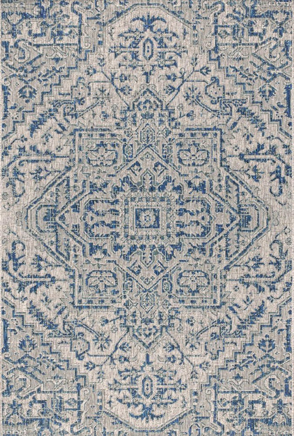8' X 10' Navy Blue And Gray Medallion Indoor Outdoor Area Rug HomeRoots