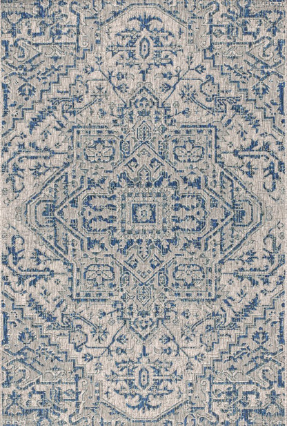 8' X 10' Navy Blue And Gray Medallion Indoor Outdoor Area Rug HomeRoots