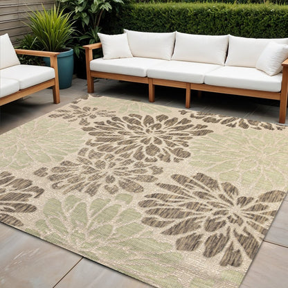 8' Sage And Brown Square Floral Indoor Outdoor Area Rug HomeRoots