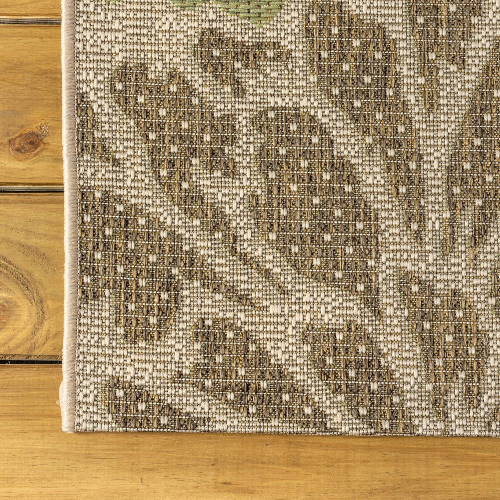 8' Sage And Brown Square Floral Indoor Outdoor Area Rug — view 3