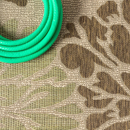 8' Sage And Brown Square Floral Indoor Outdoor Area Rug HomeRoots