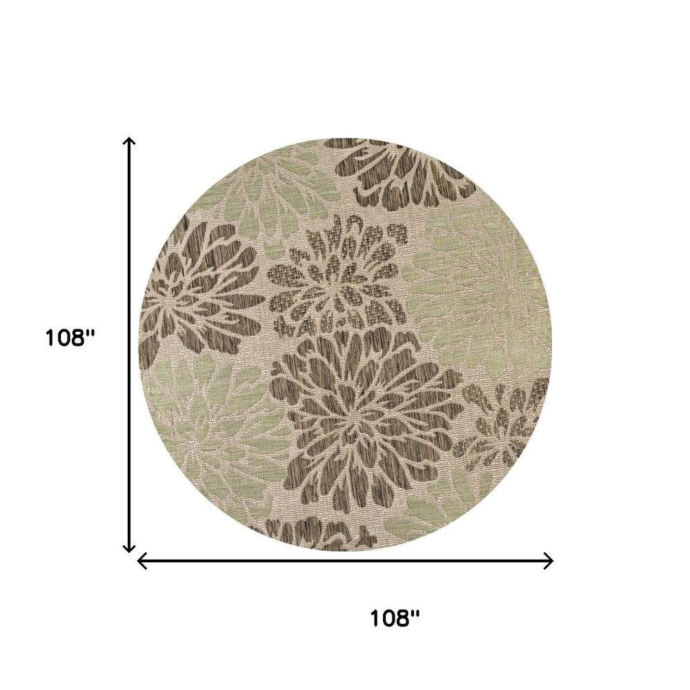 9' Sage And Brown Round Floral Indoor Outdoor Area Rug HomeRoots