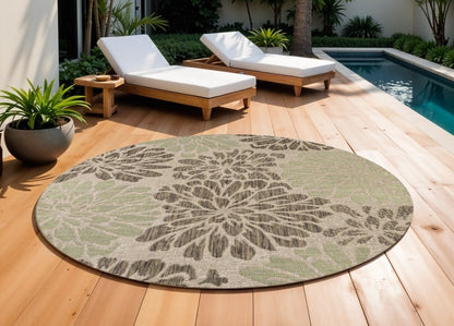 9' Sage And Brown Round Floral Indoor Outdoor Area Rug HomeRoots