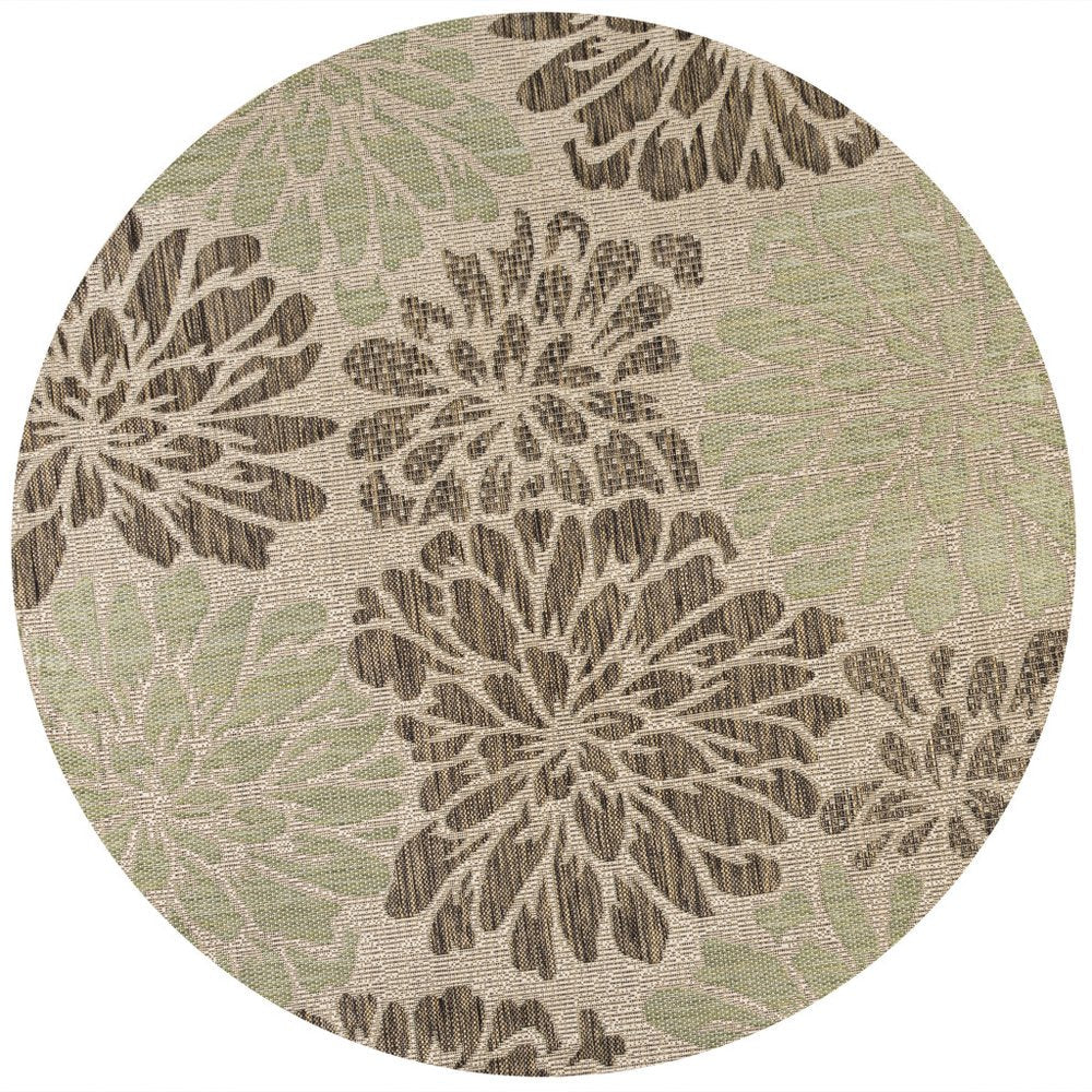 9' Sage And Brown Round Floral Indoor Outdoor Area Rug — view 1