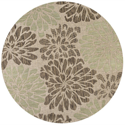 9' Sage And Brown Round Floral Indoor Outdoor Area Rug HomeRoots