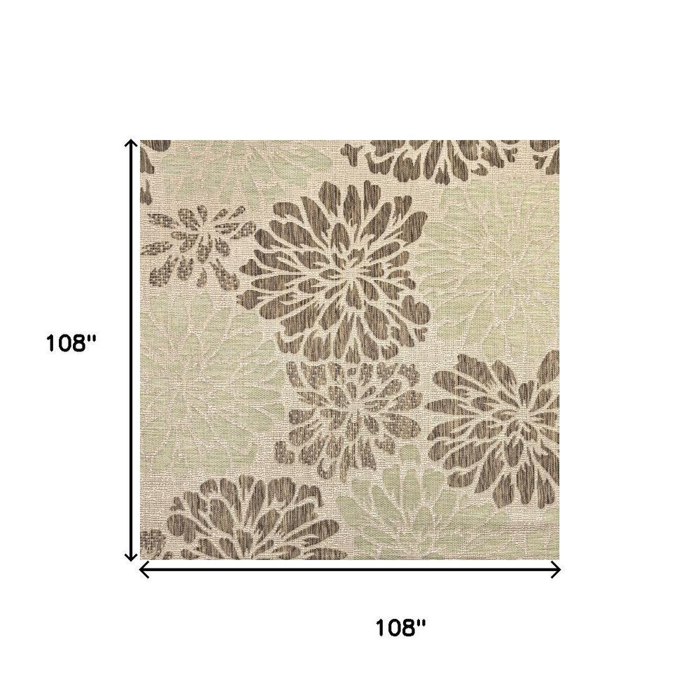 9' Sage And Brown Square Floral Indoor Outdoor Area Rug — view 7