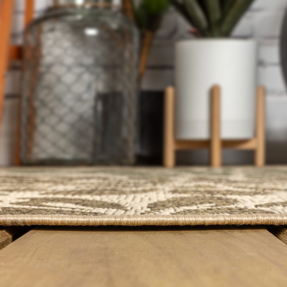 9' Sage And Brown Square Floral Indoor Outdoor Area Rug HomeRoots