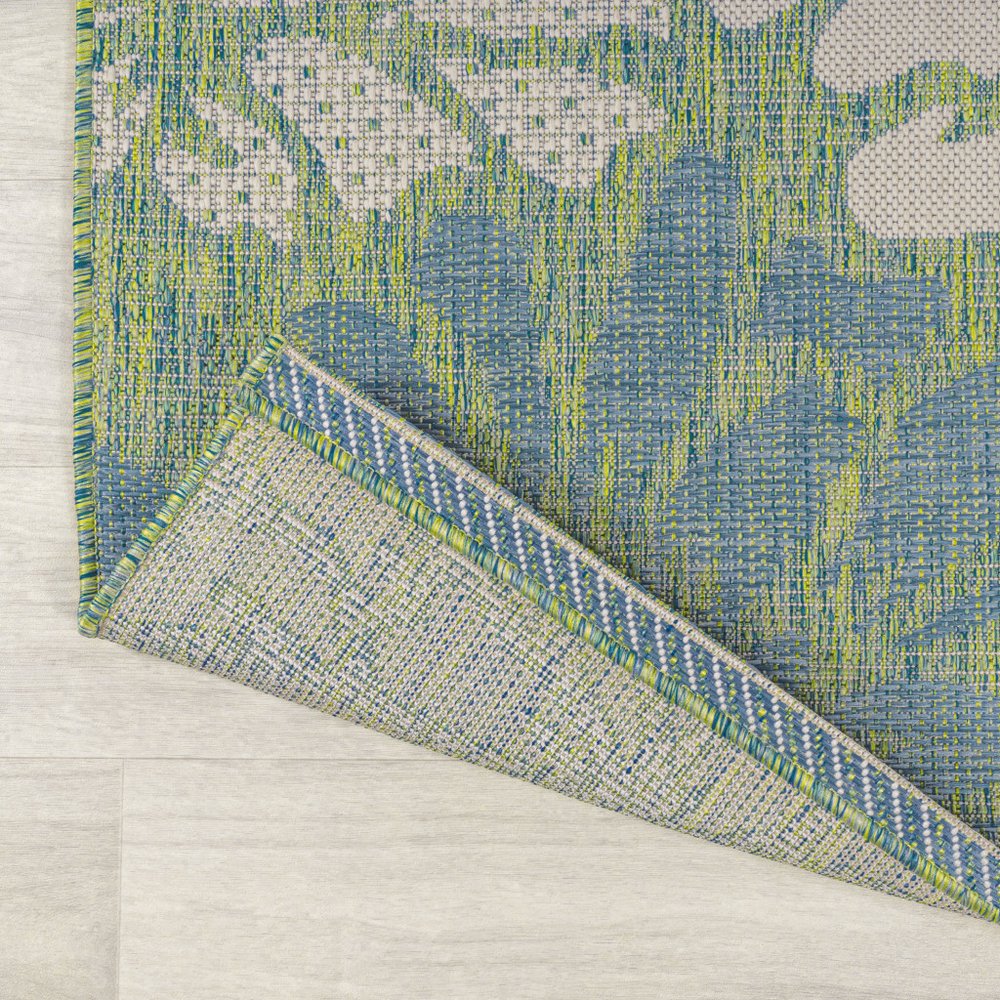 4' Cream And Green Square Floral Indoor Outdoor Area Rug — view 2