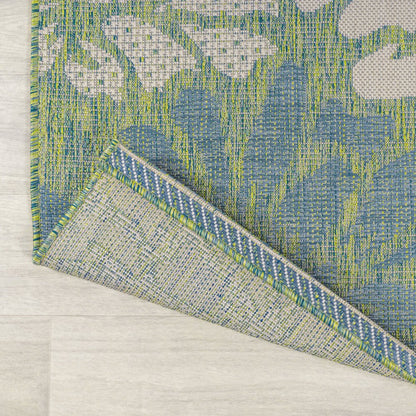 4' Cream And Green Square Floral Indoor Outdoor Area Rug HomeRoots