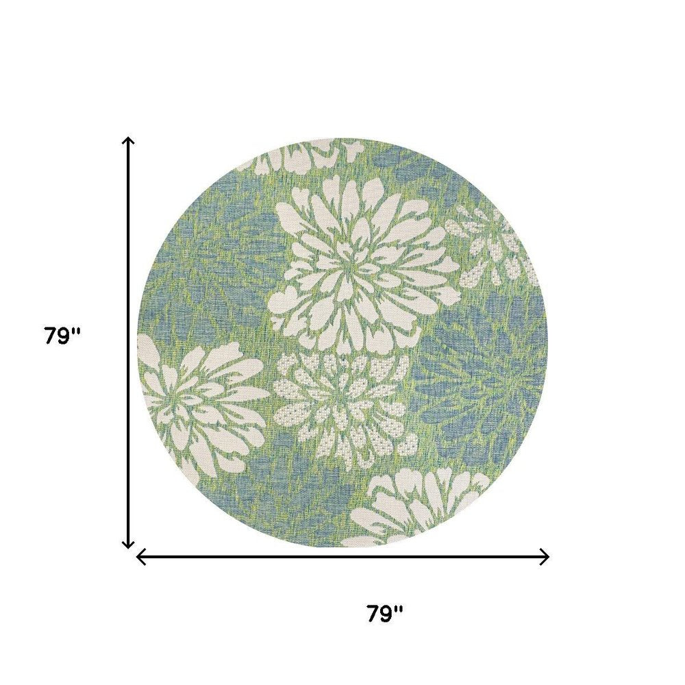 6' Cream And Green Round Floral Indoor Outdoor Area Rug HomeRoots