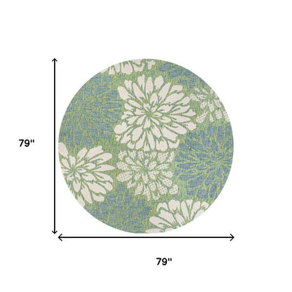 6' Cream And Green Round Floral Indoor Outdoor Area Rug HomeRoots