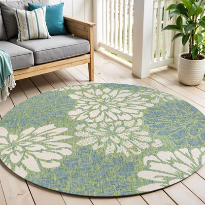 6' Cream And Green Round Floral Indoor Outdoor Area Rug HomeRoots