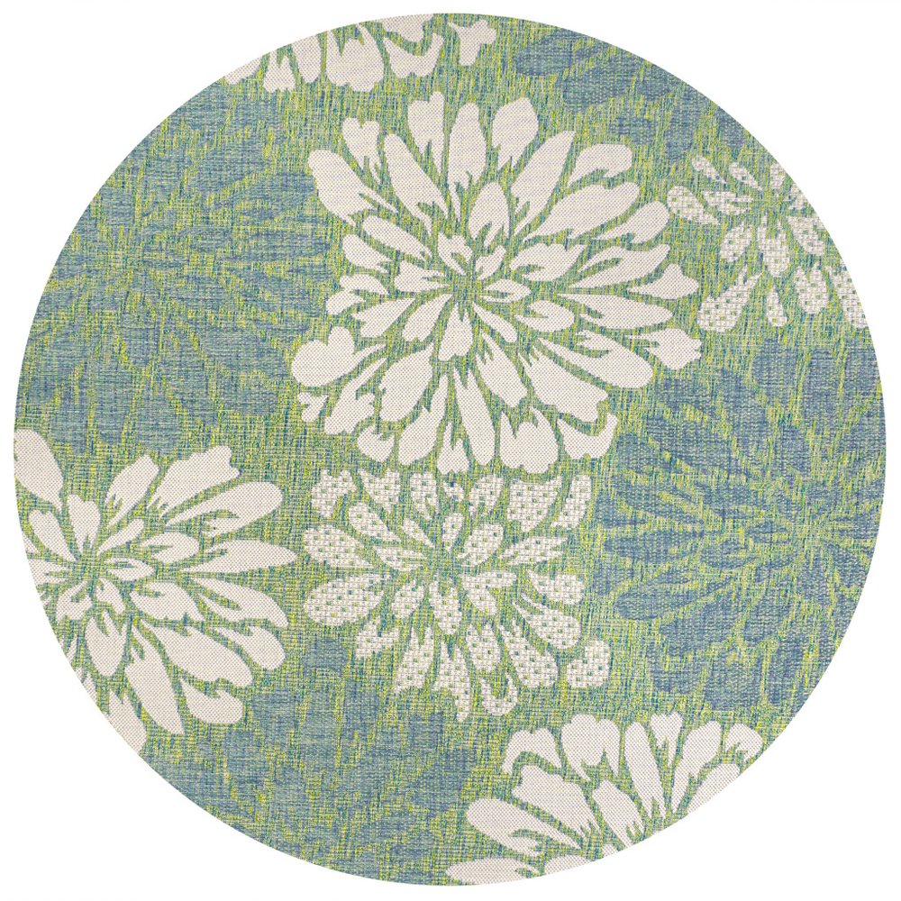 6' Cream And Green Round Floral Indoor Outdoor Area Rug HomeRoots