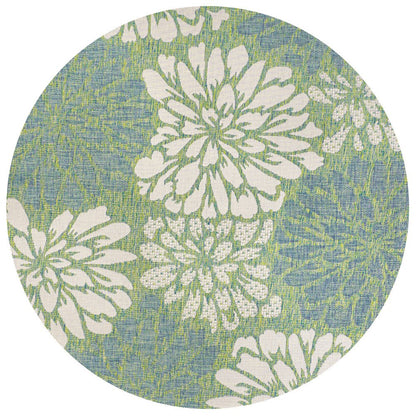 6' Cream And Green Round Floral Indoor Outdoor Area Rug HomeRoots