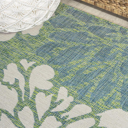 6' Cream And Green Round Floral Indoor Outdoor Area Rug HomeRoots