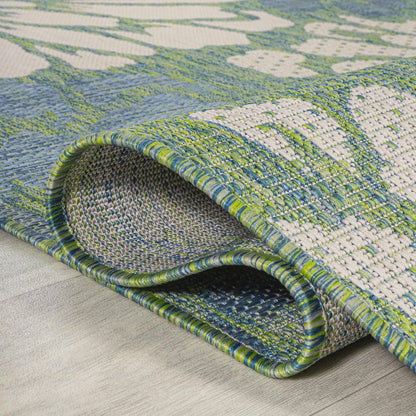 6' Cream And Green Round Floral Indoor Outdoor Area Rug HomeRoots