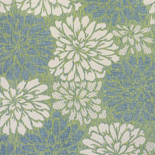 8' Cream And Green Square Floral Indoor Outdoor Area Rug