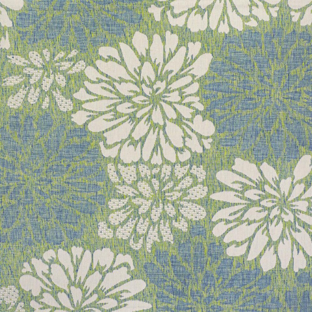 8' Cream And Green Square Floral Indoor Outdoor Area Rug — view 7