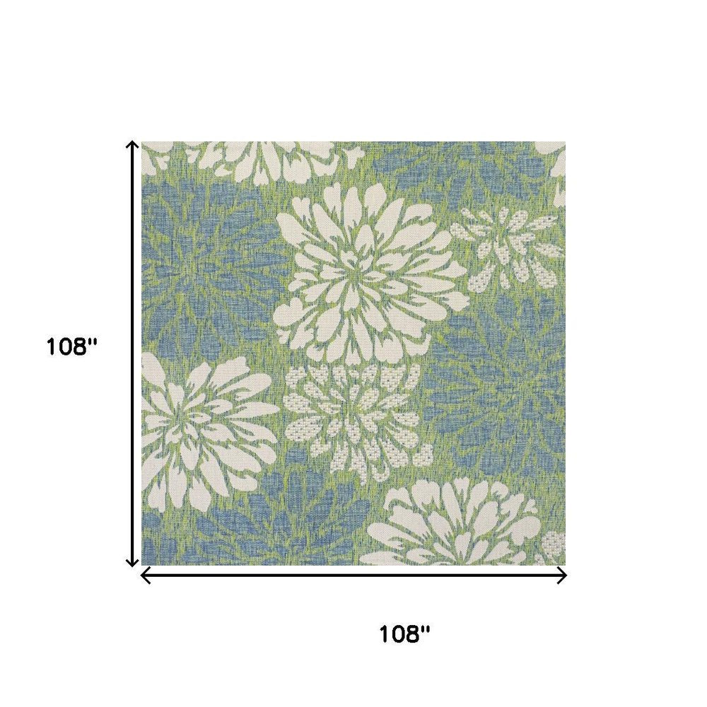 9' Cream And Green Square Floral Indoor Outdoor Area Rug — view 7