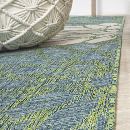 9' Cream And Green Square Floral Indoor Outdoor Area Rug HomeRoots