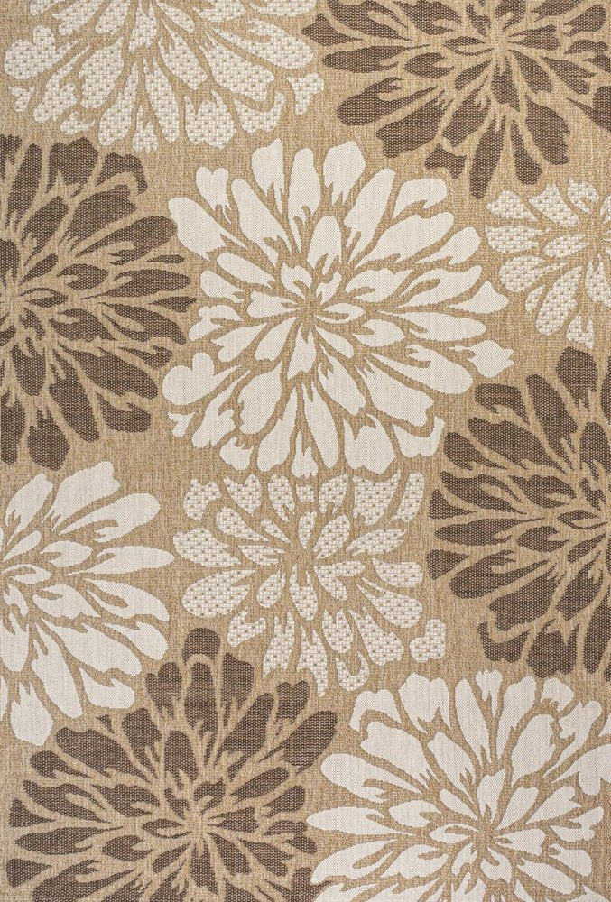 6' X 9' Brown And Cream Floral Indoor Outdoor Area Rug — view 2