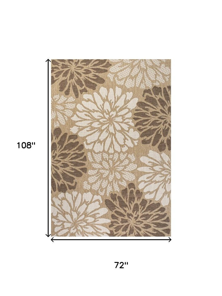 6' X 9' Brown And Cream Floral Indoor Outdoor Area Rug — view 3