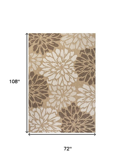 6' X 9' Brown And Cream Floral Indoor Outdoor Area Rug HomeRoots
