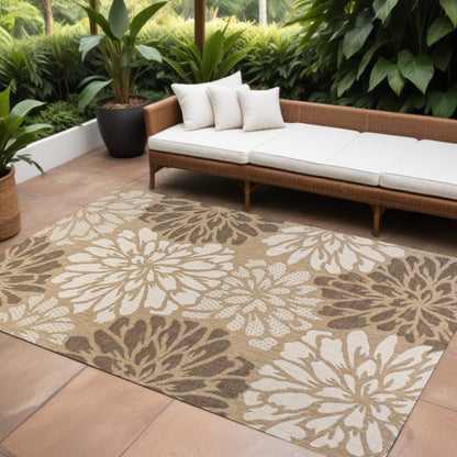6' X 9' Brown And Cream Floral Indoor Outdoor Area Rug HomeRoots