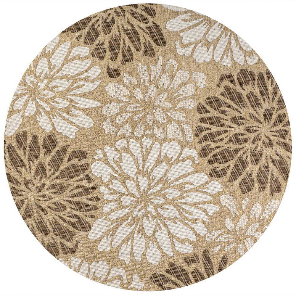 9' Brown And Cream Round Floral Indoor Outdoor Area Rug HomeRoots