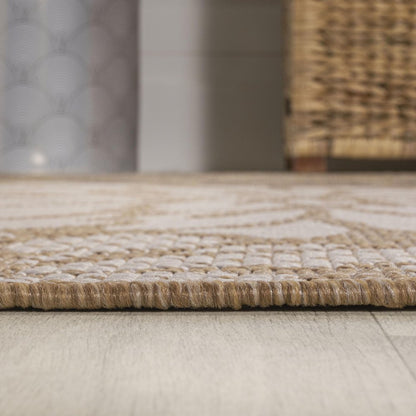 9' Brown And Cream Round Floral Indoor Outdoor Area Rug HomeRoots
