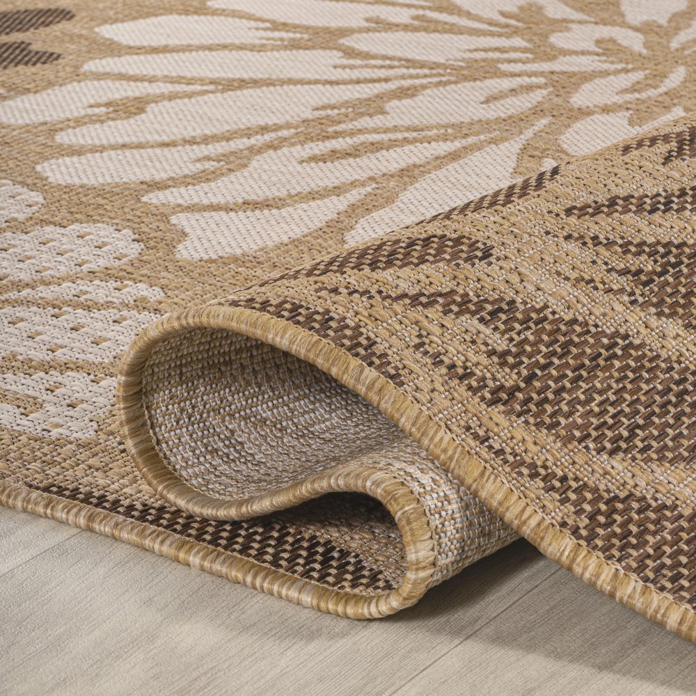 9' Brown And Cream Round Floral Indoor Outdoor Area Rug HomeRoots