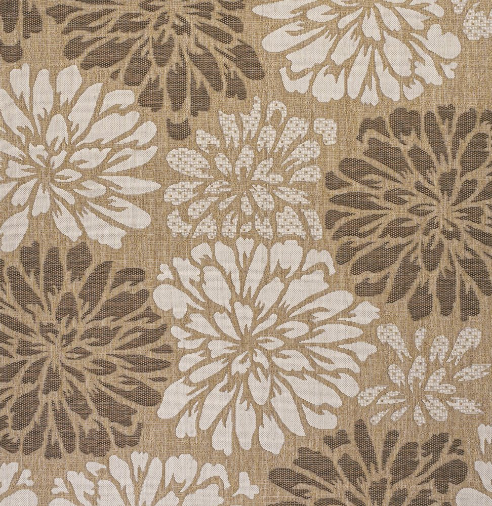 9' Brown And Cream Square Floral Indoor Outdoor Area Rug HomeRoots