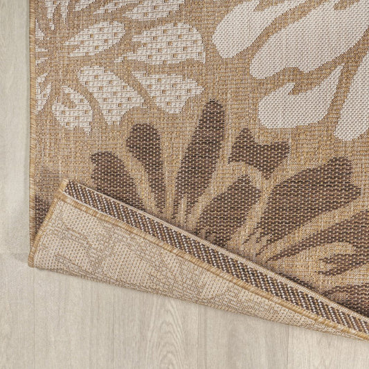 9' Brown And Cream Square Floral Indoor Outdoor Area Rug