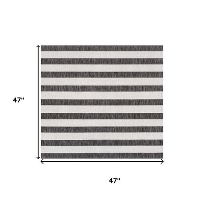 4' Black And Cream Square Striped Indoor Outdoor Area Rug