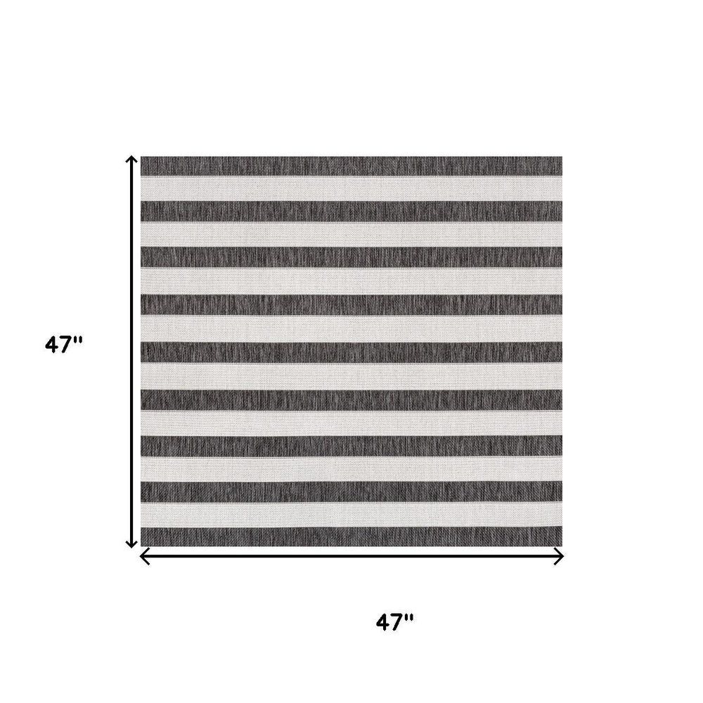 4' Black And Cream Square Striped Indoor Outdoor Area Rug — view 6