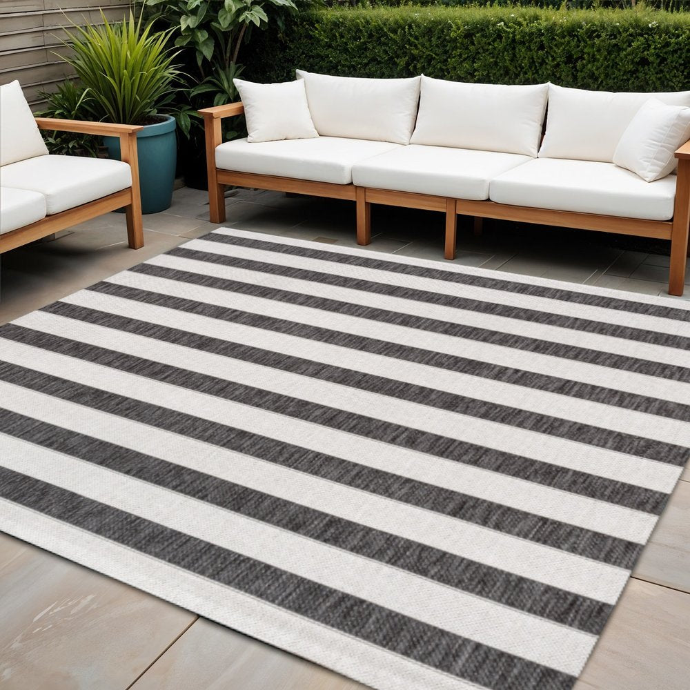 4' Black And Cream Square Striped Indoor Outdoor Area Rug — view 7
