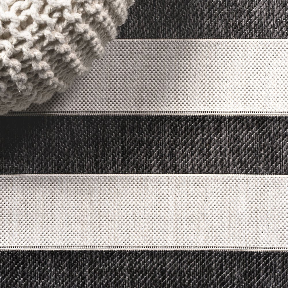 4' Black And Cream Square Striped Indoor Outdoor Area Rug — view 5