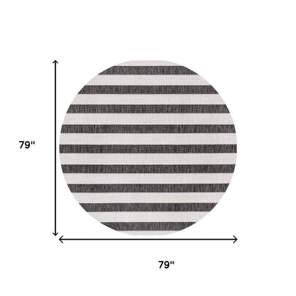6' Black And Cream Round Striped Indoor Outdoor Area Rug HomeRoots