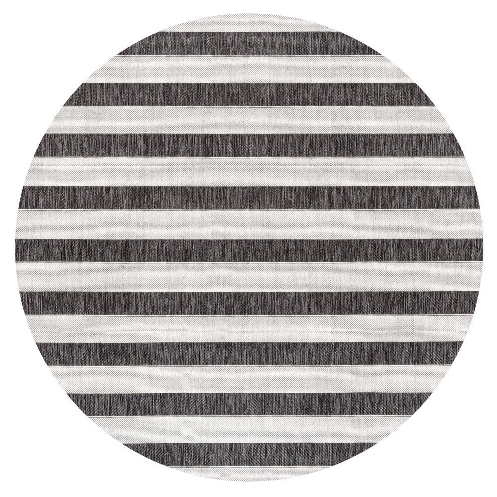 6' Black And Cream Round Striped Indoor Outdoor Area Rug HomeRoots