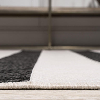 6' Black And Cream Round Striped Indoor Outdoor Area Rug HomeRoots