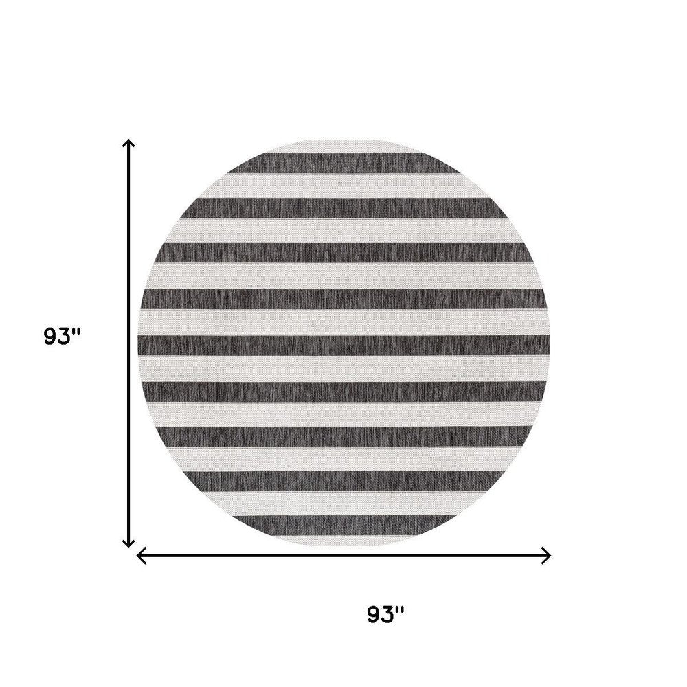 8' Black And Cream Round Striped Indoor Outdoor Area Rug — view 6