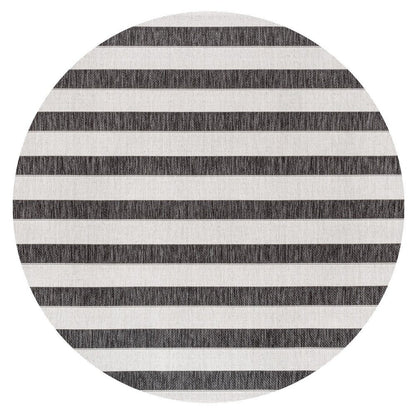 9' Black And Cream Round Striped Indoor Outdoor Area Rug HomeRoots