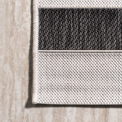 9' Black And Cream Round Striped Indoor Outdoor Area Rug HomeRoots