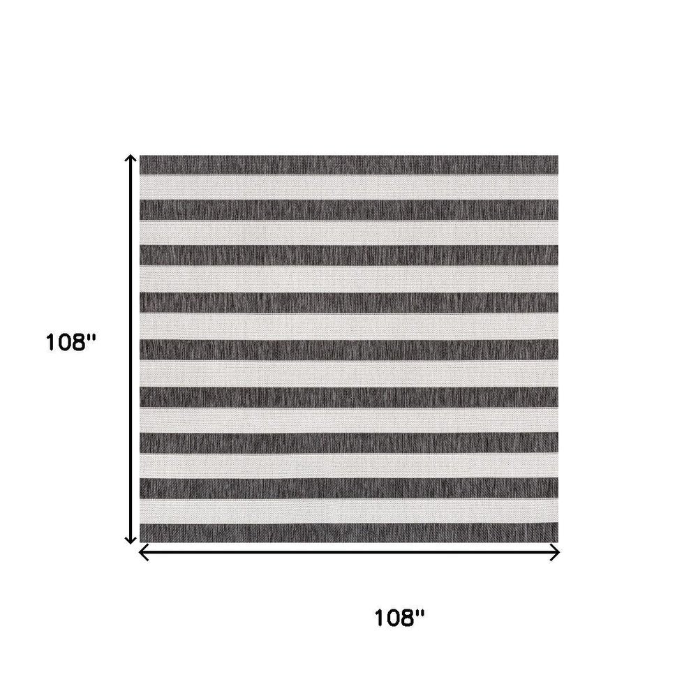 9' Black And Cream Square Striped Indoor Outdoor Area Rug — view 6