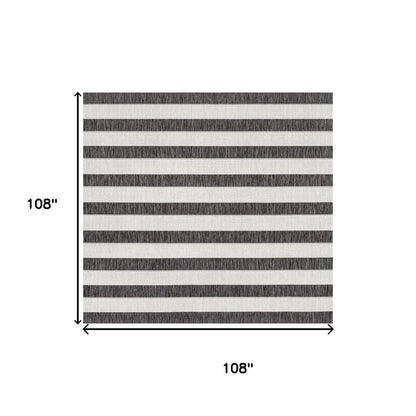 9' Black And Cream Square Striped Indoor Outdoor Area Rug HomeRoots