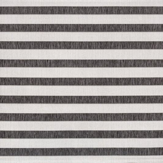 9' Black And Cream Square Striped Indoor Outdoor Area Rug