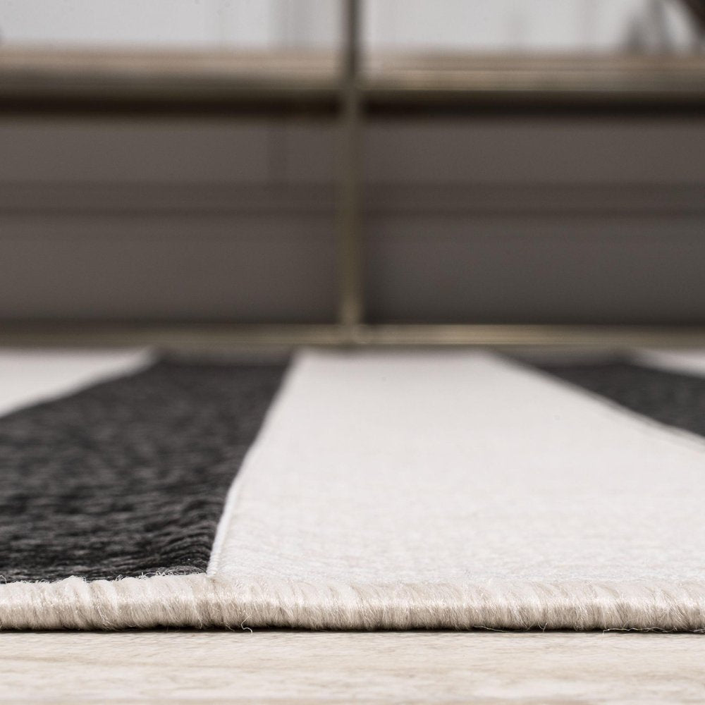 9' Black And Cream Square Striped Indoor Outdoor Area Rug HomeRoots