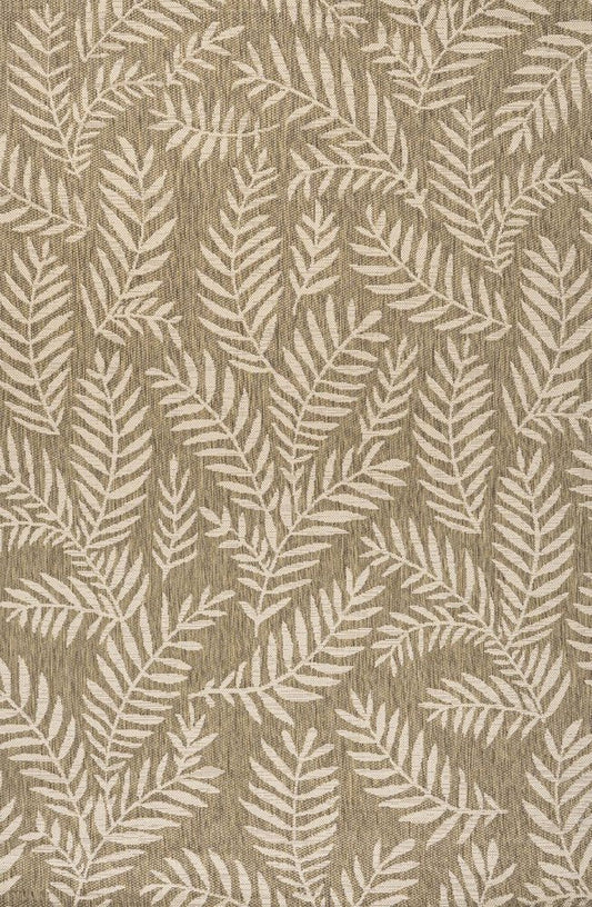 10' X 14' Brown And Beige Floral Indoor Outdoor Area Rug