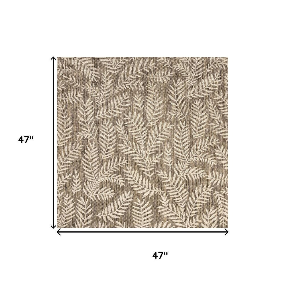4' Brown And Beige Square Floral Indoor Outdoor Area Rug HomeRoots